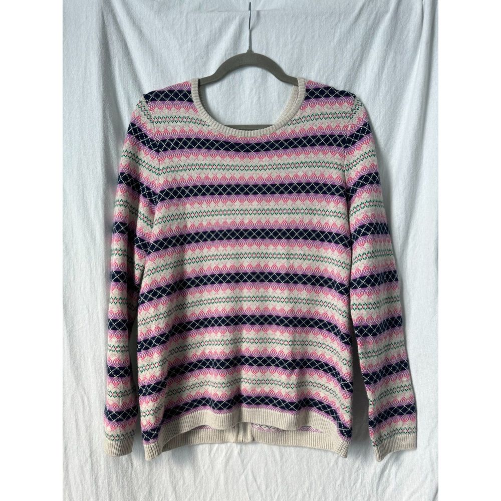 NWT Talbots Fair Isle Cream Sweater Pullover Cream Blue Women's Large Petite PL